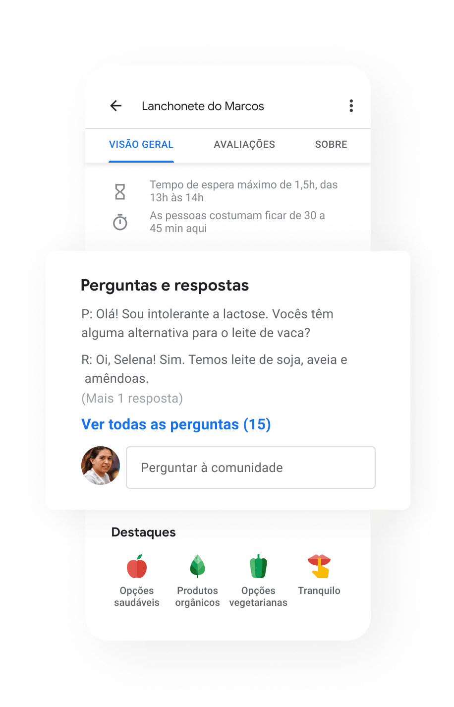 Imagem com perguntas e respostas do Google Meu Negócio
